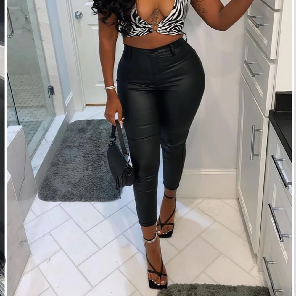 Black faux leather pants